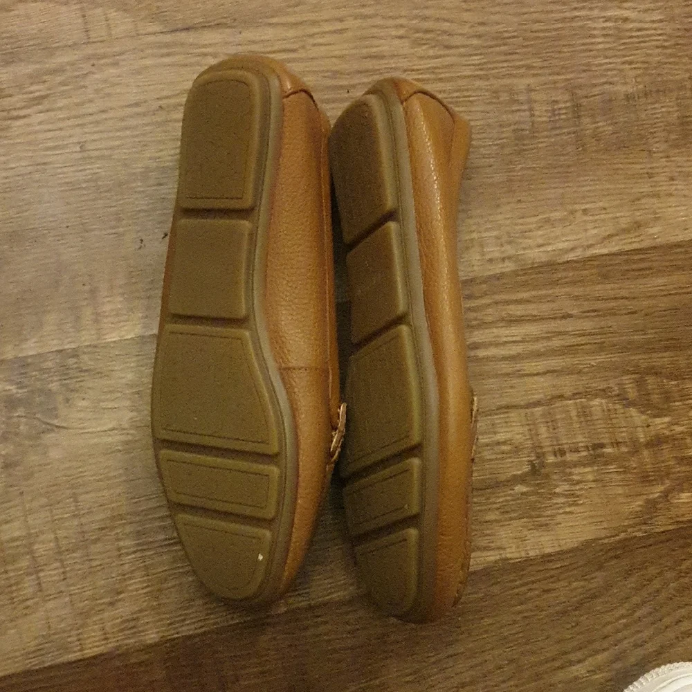 Calvin Klein Brown Leather Loafers with Gold Accent 7.5 Womens - Picture 4 of 5